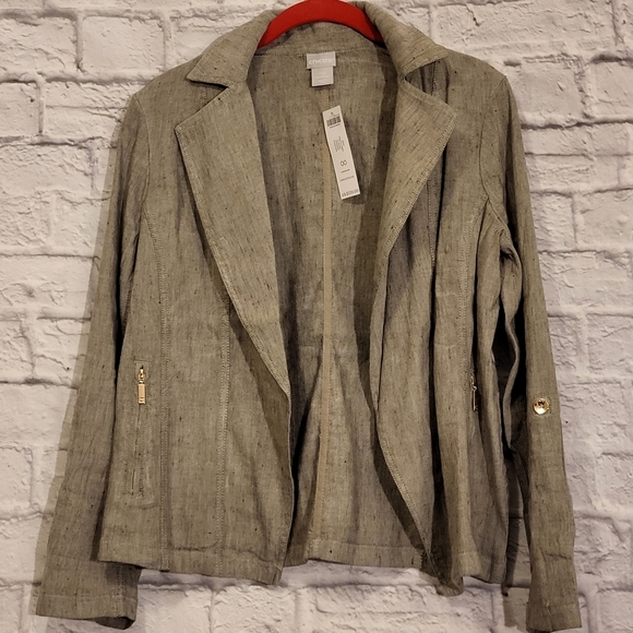 🔥CHICO'S Linen-Blend Stretch Moto Jacket - Picture 9 of 10